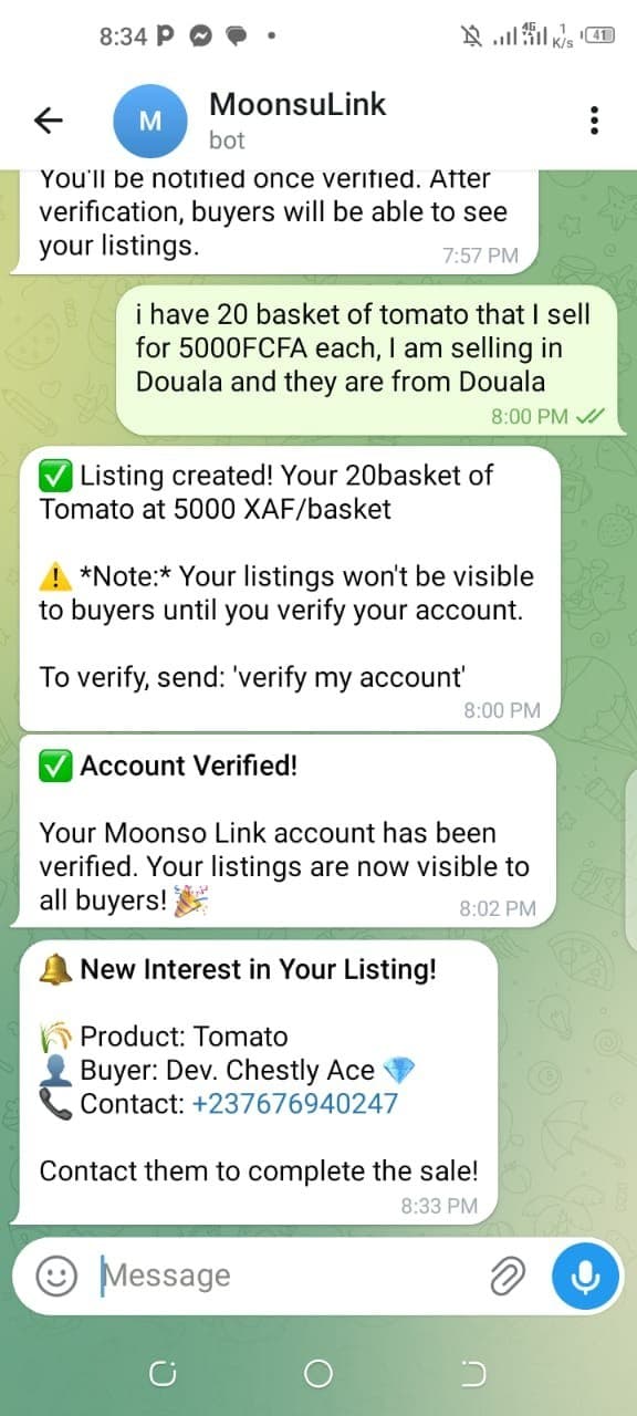 Telegram demo conversation